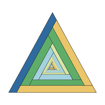 Abstract penrose triangle with nested wireframe forms creating an optical illusion on a white background. Geometric paradox concept