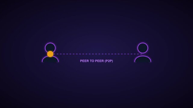 Peer to peer p2 p network connection concept, digital data transfer and communication technology animation 4k
