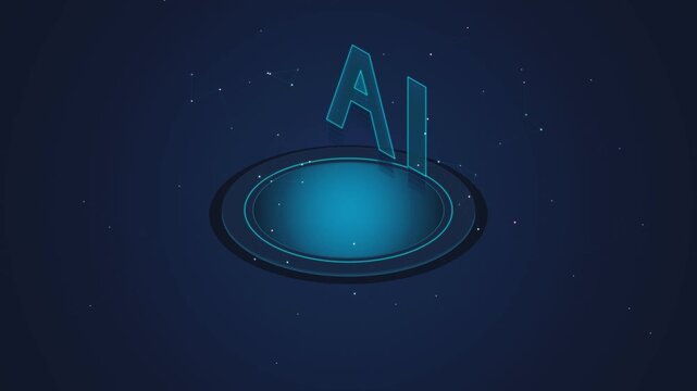 Artificial intelligence glowing letters hologram and data circle motion animation video