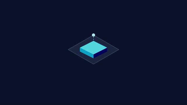 Minimalist isometric 3 d cube animation with floating point marker for data visualization and digital interface 4k