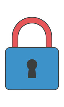 Classic padlock with keyhole in a simple flat monoline design, isolated on a white background. Security protection concept