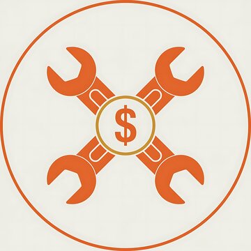 Orange crossed wrenches icon with a dollar sign symbol