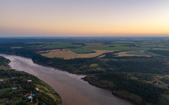 Paraguayan Farmland Fading Into Evening Beside the Paran&aacute; River