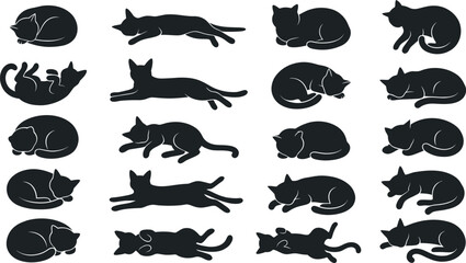 Obraz premium Collection of various black cat poses for holiday design projects featuring a distinct and decorative halloween cat silhouette
