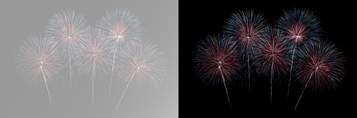 Fototapeta premium Colorful fireworks bursting in the night sky with vibrant glowing explosions and festive celebration lights