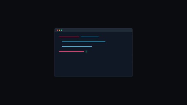 Minimalist programming interface with blinking cursor and code syntax highlighting for software development and tech concepts animation 4k