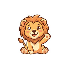 Obraz premium Cute Baby Lion Waving Vector Illustration