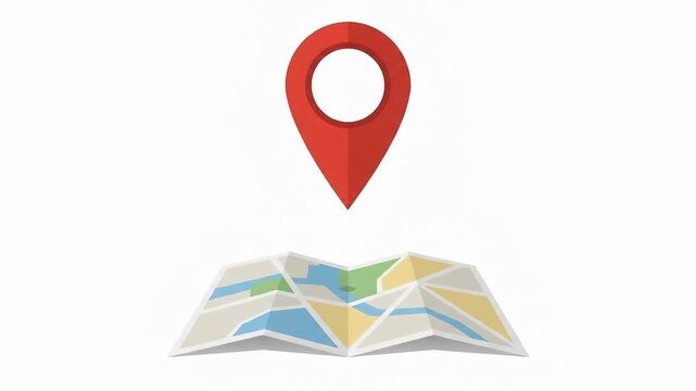 Seamless looping video of  navigation map with red location pointer icon for travel destination planning and route tracking concepts