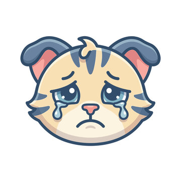Crying Cat Face Cartoon Vector