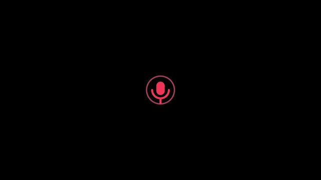 Minimalist red microphone animation on 4k black background, for podcast branding, and audio interface ui
