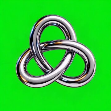 Reflective chrome knot floating on green screen