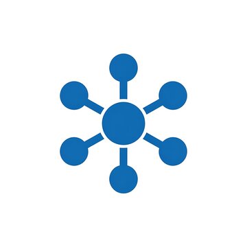 Blue network connection icon with central node and circles