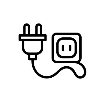Electric plug and power socket line art icon