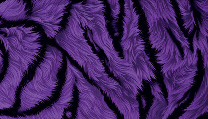 A vibrant purple and black tiger fur pattern, featuring realistic long soft hair texture with dark stripes for a wild, creative, and luxurious animal print background design vector illustration. © Bediha Duru Öksüz
