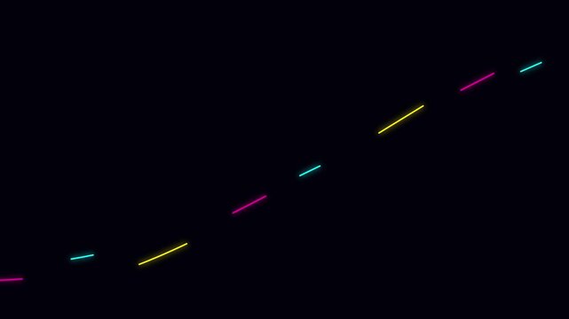 Neon dashed line motion animation 4k background, with glowing colorful, segments for digital, technology and abstract projects
