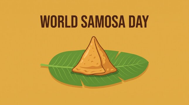A golden samosa on a green leaf.