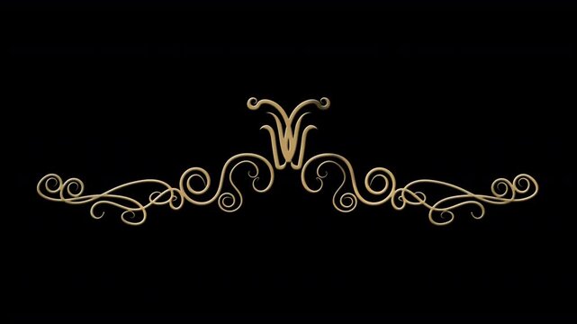 golden regal wedding flourish embellishment, elaborate ornate floral ornamental style border or decorative vector isolated design element with alpha channel background 4K with old historic royal theme