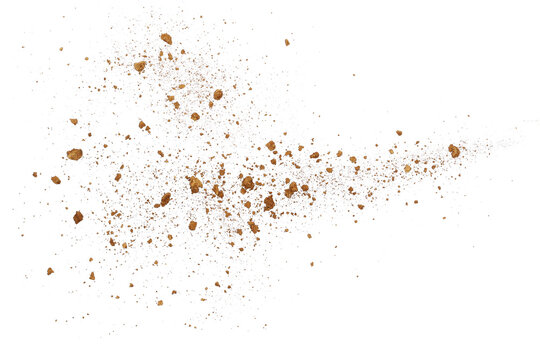 Pile dry clods dirt isolated on white background, with clipping path