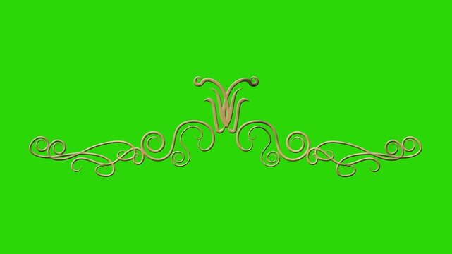 golden regal wedding flourish embellishment, elaborate ornate floral ornamental style border or decorative vector isolated design element with alpha channel background with chroma key background