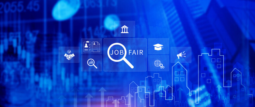 Job Fair concept. fair employment law practices for workforce success, HR technology, occupational, applicants, recruit, hiring. not ai