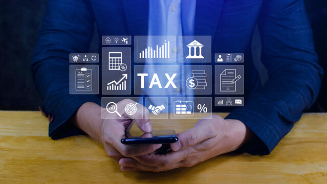 Online tax payment and financial planning concept. analyzing financial data and tax calculation to complete Individual income tax return, Government, state taxes, report. not ai
