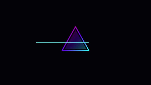 Neon gradient triangle shape animation with horizontal line on 4k black background, geometric