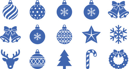 Set of christmas holiday decor icons and ornament shapes with christmas ornaments snowflakes reindeer seasonal celebration graphics elements isolated background collection greetings © brandesiner