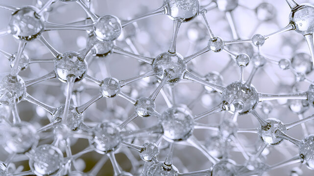 Glass molecule structure and chemical atom network abstract background.