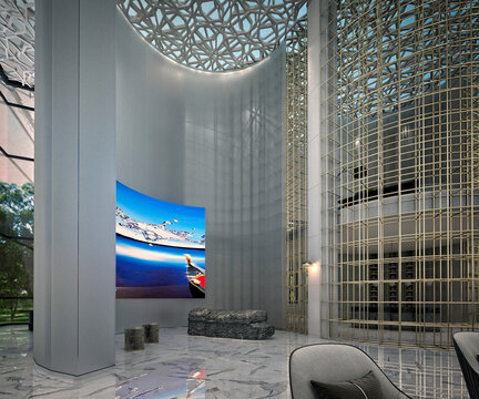 Modern building entrance reception lobby hall, 3d rendering