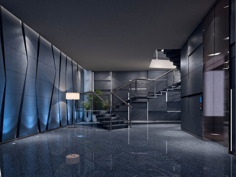 Modern building entrance reception lobby hall, 3d rendering
