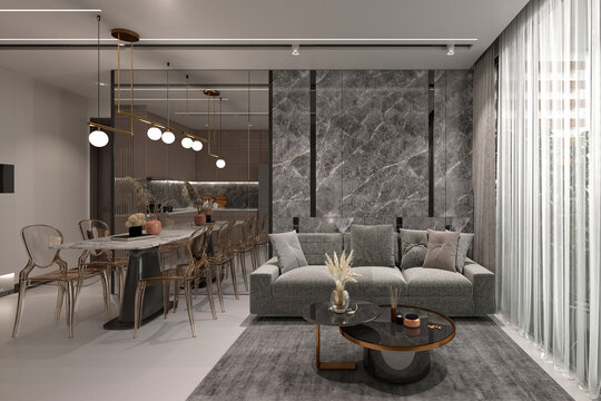 Luxury home interior, living room. 3d rendering