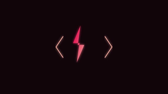 Neon lightning bolt animation with coding brackets for tech and software development projects 4k