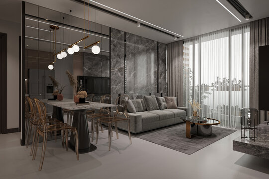 Luxury home interior, living room. 3d rendering