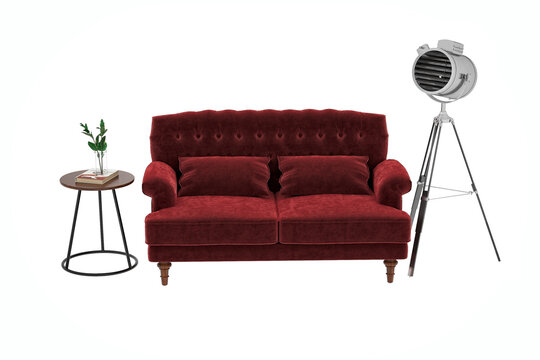 red sofa and armchair with a white background