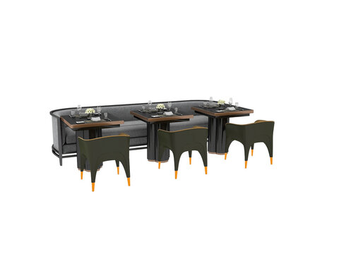 Modern restaurant cafe seats and table decor, 3d rendering