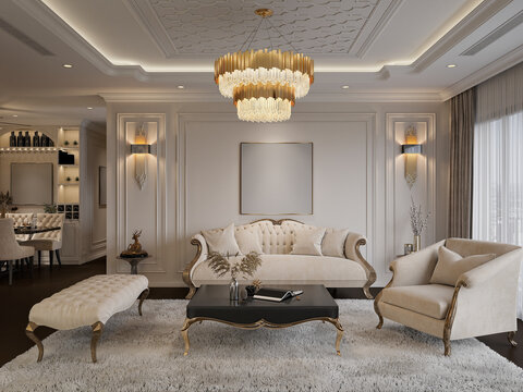 elegant modern living room, 3d render