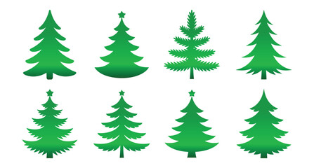 Obraz premium Collection of Christmas Trees: A vibrant assortment of stylized green Christmas trees, showcasing various shapes and sizes, ready for festive decoration and holiday cheer.