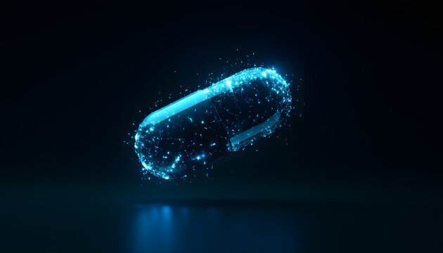 The digital health pill encapsulates cutting-edge smart medications, forward-thinking biotechnology, and genetic engineering for groundbreaking healthcare solutions and drug delivery systems against a