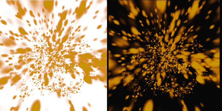Golden light particles explosion. Abstract bokeh dust effect on transparent background.