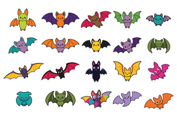 Obraz premium Set of colorful cartoon bats for halloween vector illustration collection with various cute flying creatures