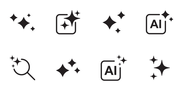 Generative AI logo icon magic sparkle stars symbol .AI generate. AI Sparkle Generate Symbol Icon Set for Artificial Intelligence Applications, Machine Learning Interface and Web UI Design. 