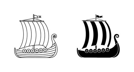 Viking Ship Icons, Norse Longboat Vector Art, Scandinavian Maritime Symbols, Historical Sailing Vessel Graphics © Mdikram