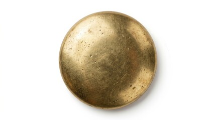 Obraz premium Round brass tack viewed from the top isolated on a white background.
