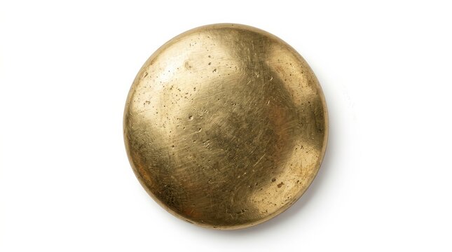 Round brass tack viewed from the top isolated on a white background.