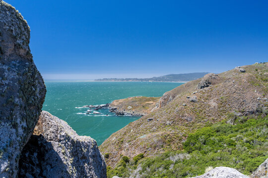 The Vent 5 trailhead offers breathtaking views of the rugged Pacific coastline and the rolling hills near Bodega Bay in Northern California.