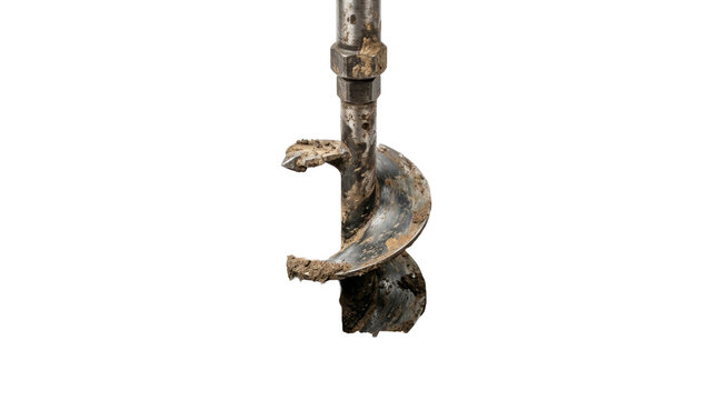 Rusty earth drill close-up isolated on black reflective surface