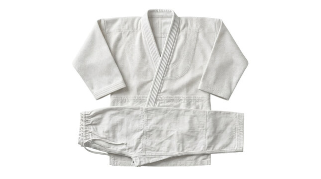 Traditional white martial arts uniform on black background