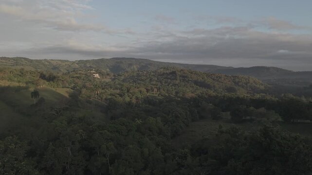 Wide circular aerial view of Guag&uuml;&iacute; Mountain landscape, La Vega, Dominican Republic
