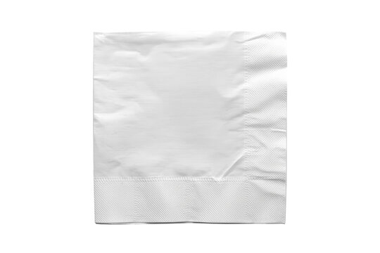 Wrinkled square white paper napkin isolated on transparent background
