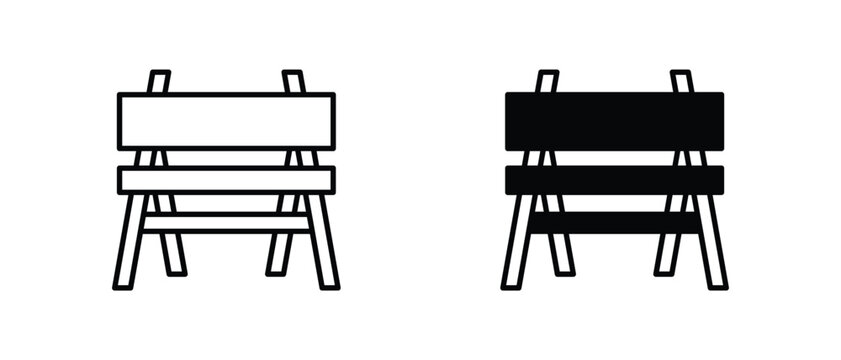 Minimal line and solid style construction barrier icon for roadwork, warning signs, temporary blockades, and safety UI design.